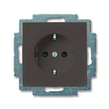 Розетка с заземлением со шторками с безвинтовыми зажимами ABB Basic 55, шато-черный