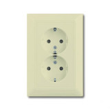 Моноблок из двух розеток с заземлением с безвинтовыми зажимами ABB Basic 55, слоновая кость