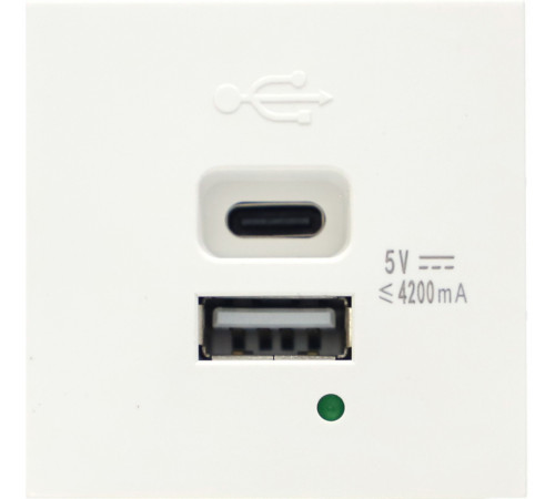 Donel USB зарядное устройство, 4.2A , Type A + C, 2 мод., бел. матовая (45х45мм)
