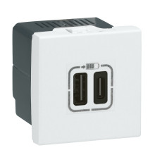 Зарядка USB type-A+C, 3,0А, 15 Вт Mosaic, DLP floor, DLP IP 44, DLP IP 40, USB type-C 5V, USB type-A 5V, двойная, цвет - белый