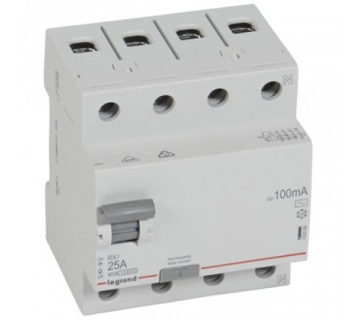 Legrand УЗО RX3 ВДТ 100мА 25А 4П AC 402066