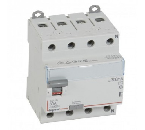 Legrand 411725 ВДТ DX3 4П 80А AC 300мА N спр
