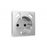 Лицевая панель для электрической розетки с/з со шторками 2USB A+A Ambrella Volt ALFA, серебро глянец