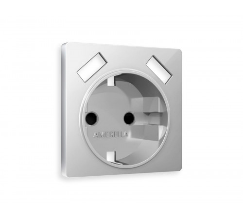 Лицевая панель для электрической розетки с/з со шторками 2USB A+A Ambrella Volt ALFA, серебро глянец