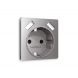 Лицевая панель для электрической розетки с/з со шторками 2USB A+A Ambrella Volt ALFA, Сталь матовый