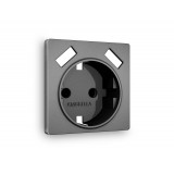 Лицевая панель для электрической розетки с/з со шторками 2USB A+A Ambrella Volt ALFA, Антрацит серый