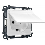 Электрическая розетка с/з с шторками и крышкой IP44 Ambrella Volt ALFA, Белый глянец