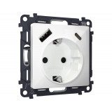 Электрическая розетка 2USB A+C 20W (быстрая зарядка) с/з Ambrella Volt ALFA, Белый глянец