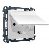 Электрическая розетка с/з с шторками и крышкой IP44 Ambrella Volt ALFA, Белый матовый