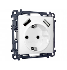 Электрическая розетка 2USB A+A 18W (быстрая зарядка) с/з Ambrella Volt ALFA, Белый матовый