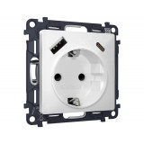 Электрическая розетка 2USB A+C 20W (быстрая зарядка) с/з Ambrella Volt ALFA, Белый матовый