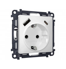 Электрическая розетка 2USB A+C 20W (быстрая зарядка) с/з Ambrella Volt ALFA, Белый матовый