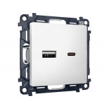Розетка 2USB A+C 20W (быстрая зарядка) Ambrella Volt ALFA, Белый матовый