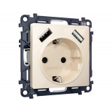 Электрическая розетка 2USB A+A 18W (быстрая зарядка) с/з Ambrella Volt ALFA, бежевый глянец