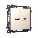 Розетка 2USB A+C 20W (быстрая зарядка) Ambrella Volt ALFA, бежевый глянец
