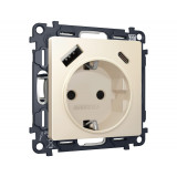 Электрическая розетка 2USB A+C 20W (быстрая зарядка) с/з Ambrella Volt ALFA, Бежевый матовый