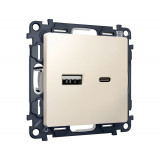 Розетка 2USB A+C 20W (быстрая зарядка) Ambrella Volt ALFA, Бежевый матовый