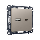 Розетка 2USB A+C 20W (быстрая зарядка) Ambrella Volt ALFA, Серо-бежевый матовый