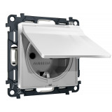 Электрическая розетка с/з с шторками и крышкой IP44 Ambrella Volt ALFA, серебро глянец