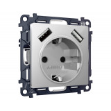 Электрическая розетка 2USB A+A 18W (быстрая зарядка) с/з Ambrella Volt ALFA, серебро глянец