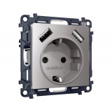 Электрическая розетка 2USB A+A 18W (быстрая зарядка) с/з Ambrella Volt ALFA, Сталь матовый
