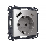 Электрическая розетка 2USB A+C 20W (быстрая зарядка) с/з Ambrella Volt ALFA, Сталь матовый