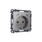 Электрическая розетка 2USB С+C 20W с/з на винтовых зажимах 16A-250V Ambrella Volt ALFA, Сталь матовый