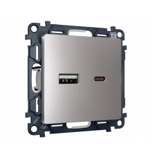 Розетка 2USB A+C 20W (быстрая зарядка) Ambrella Volt ALFA, Сталь матовый