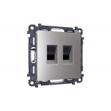 Компьютерная двойная розетка RJ-45 (8P8C) CAT6 с автоматической защитной шторкой Ambrella Volt ALFA, Сталь матовый
