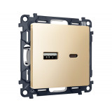 Розетка 2USB A+C 20W (быстрая зарядка) Ambrella Volt ALFA, Шампань