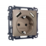 Электрическая розетка 2USB A+A 18W (быстрая зарядка) с/з Ambrella Volt ALFA, Темная бронза матовый