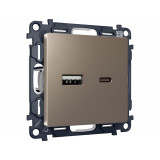 Розетка 2USB A+C 20W (быстрая зарядка) Ambrella Volt ALFA, Темная бронза матовый