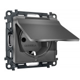Электрическая розетка с/з с шторками и крышкой IP44 Ambrella Volt ALFA, Антрацит серый