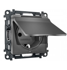 Электрическая розетка с/з с шторками и крышкой IP44 Ambrella Volt ALFA, Антрацит серый