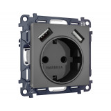 Электрическая розетка 2USB A+A 18W (быстрая зарядка) с/з Ambrella Volt ALFA, Антрацит серый