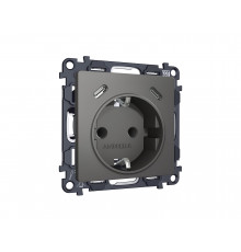 Электрическая розетка 2USB С+C 20W с/з на винтовых зажимах 16A-250V Ambrella Volt ALFA, Антрацит серый