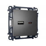 Розетка 2USB A+C 20W (быстрая зарядка) Ambrella Volt ALFA, Антрацит серый