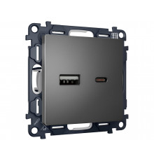 Розетка 2USB A+C 20W (быстрая зарядка) Ambrella Volt ALFA, Антрацит серый