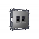 Компьютерная двойная розетка RJ-45 (8P8C) CAT6 с автоматической защитной шторкой Ambrella Volt ALFA, Антрацит серый