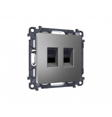 Компьютерная двойная розетка RJ-45 (8P8C) CAT6 с автоматической защитной шторкой Ambrella Volt ALFA, Антрацит серый