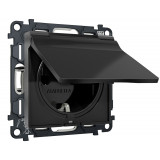 Электрическая розетка с/з с шторками и крышкой IP44 Ambrella Volt ALFA, Черный матовый