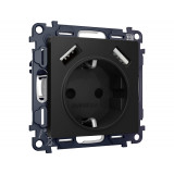 Электрическая розетка 2USB A+A 18W (быстрая зарядка) с/з Ambrella Volt ALFA, Черный матовый