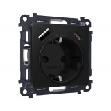 Электрическая розетка 2USB A+C 20W (быстрая зарядка) с/з Ambrella Volt ALFA, Черный матовый