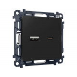 Розетка 2USB A+C 20W (быстрая зарядка) Ambrella Volt ALFA, Черный матовый