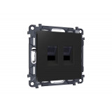 Компьютерная двойная розетка RJ-45 (8P8C) CAT6 с автоматической защитной шторкой Ambrella Volt ALFA, Черный матовый
