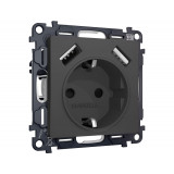 Электрическая розетка 2USB A+A 18W (быстрая зарядка) с/з Ambrella Volt ALFA, Графит Мягкое касание