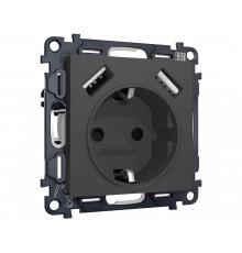 Электрическая розетка 2USB A+A 18W (быстрая зарядка) с/з Ambrella Volt ALFA, Графит Мягкое касание