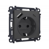 Электрическая розетка 2USB A+C 20W (быстрая зарядка) с/з Ambrella Volt ALFA, Графит Мягкое касание