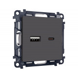 Розетка 2USB A+C 20W (быстрая зарядка) Ambrella Volt ALFA, Графит Мягкое касание