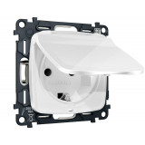 Электрическая розетка с/з с шторками и крышкой IP44 Ambrella Volt OMEGA, Белый глянец